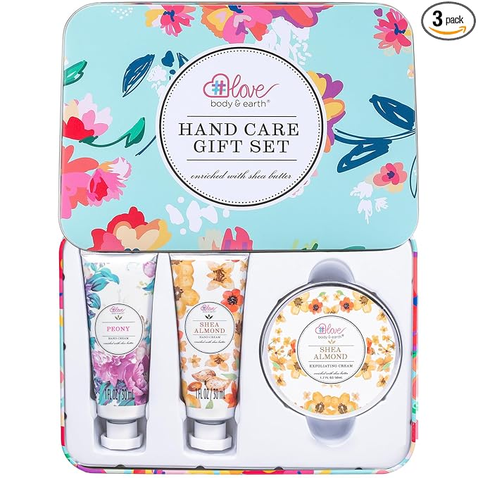 BODY & EARTH # LOVE Hand Cream Gift Set for Women,Hand Lotion Travel Size,Hand Care Set with Hand Cream & Exfoliating Cream with Shea Butter,Birthday Gifts for Women Graduation Gift for Girl
