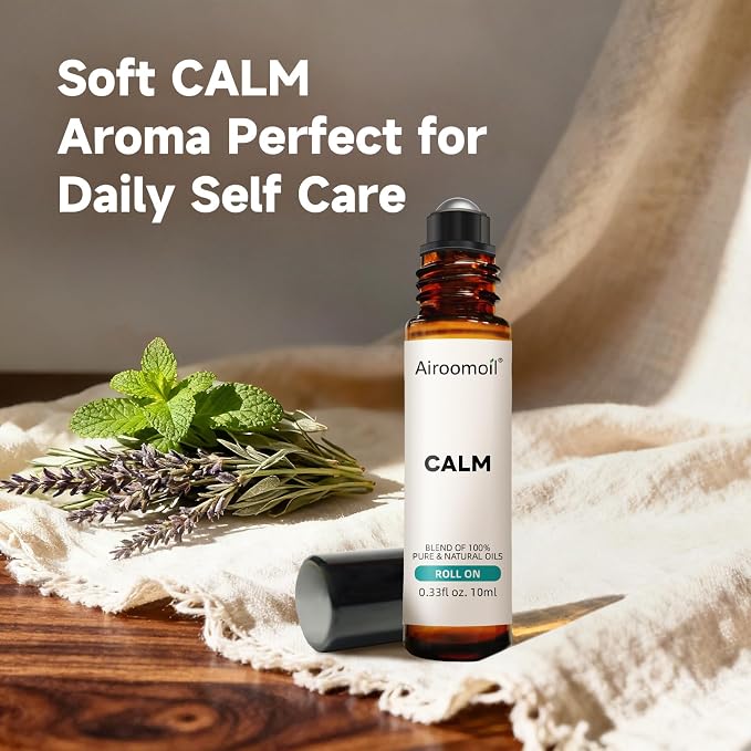 Calm Essential Oil Roll-On – 0.33 Oz Portable Travel Size, 100% Natural, Gentle Floral-Citrus Aroma for Aromatherapy & Self Care – Pre-Diluted Rollerball, Skin-Friendly – Gift for Women