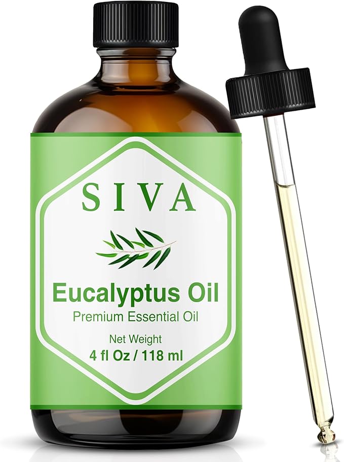 Siva Eucalyptus Essential Oil 4 Fl Oz – for Diffuser, Skin & Hair Care – Ideal for Aromatherapy, Massage & DIY Blends- with Dropper