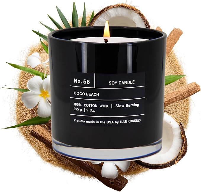 Lulu Candles | Coco Beach | Smells Like a Vacation | Luxury Scented Soy Jar Candle | Hand Poured in The USA | Highly Scented & Long Lasting (9 Oz.)