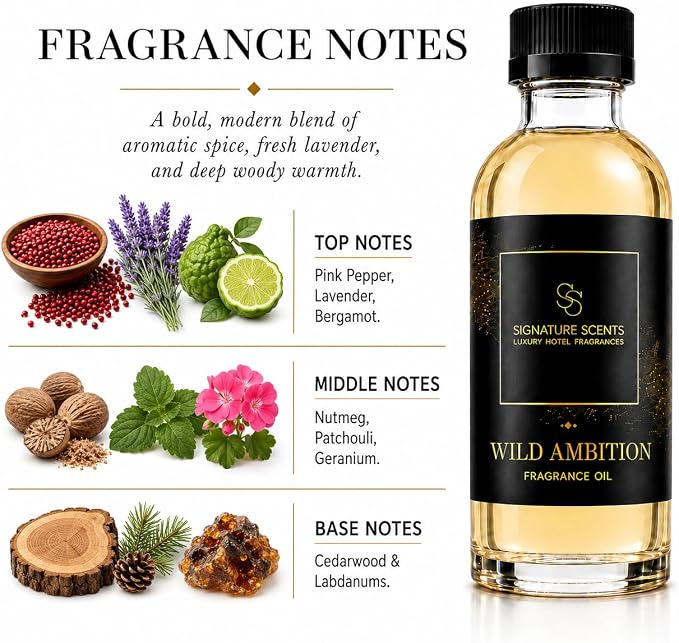 Luxury Hotel Diffuser Oil for Hotels and Homes - Aromatherapy Oils for use with an Essential Oil Diffuser at Home - Fragrance-Scent Diffuser Oil Blend (Wild Ambition) 4.05fl oz (120ml)
