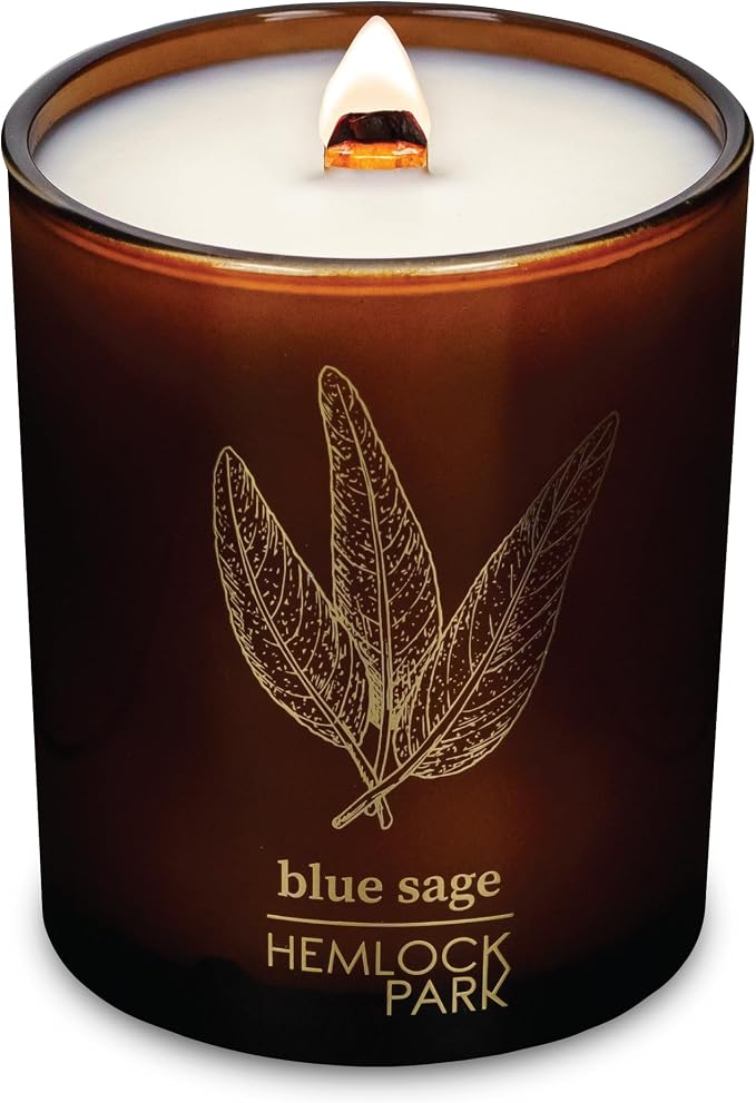 Hemlock Park Wood Wick Candle Handcrafted with Natural Coconut Wax and Essential Oils (Standard 7.2 oz, Blue Sage)