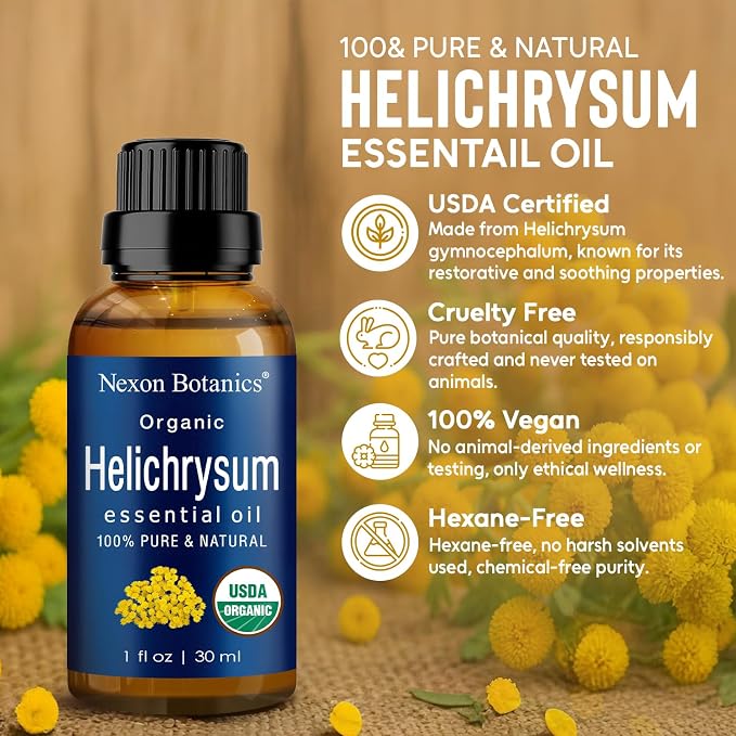 Organic Helichrysum Essential Oil 30 ml - Pure, Natural Oils for Aromatherapy, Diffusers, DIY, Candle and Soap Making Scent - Nexon Botanics