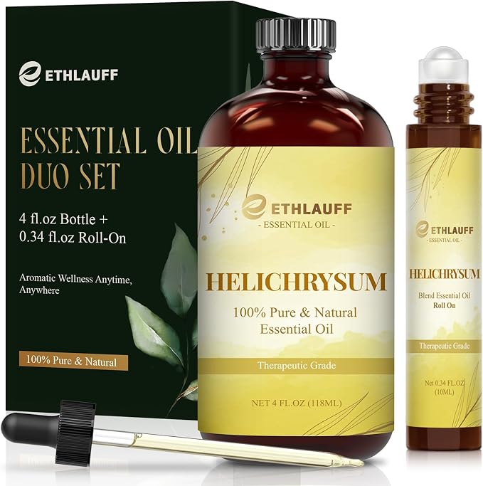 Helichrysum Extracts Essential Oil, 100% Natural Helichrysum Oil Premium Grade for Diffusers, Skin Care, Massage, Humidifiers, Stress Relief, with Glass Dropper