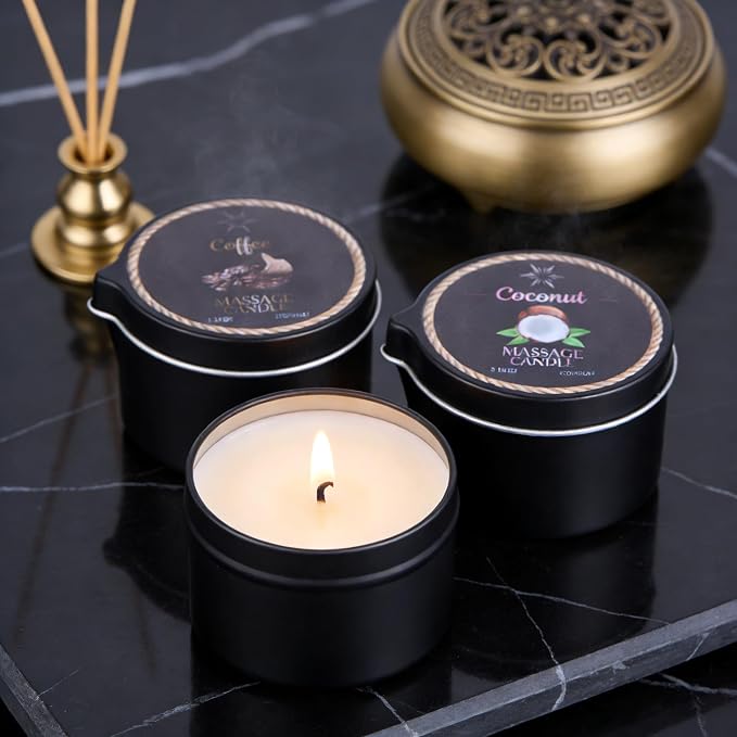3 Pack Low Temperature Massage Oil Candle Set - Soy Wax that Melts Into Skin Nourishing Body Oil Massage Candle for Home Spa, Massage Therapy, Relaxation - Natural - 2.35 oz Each