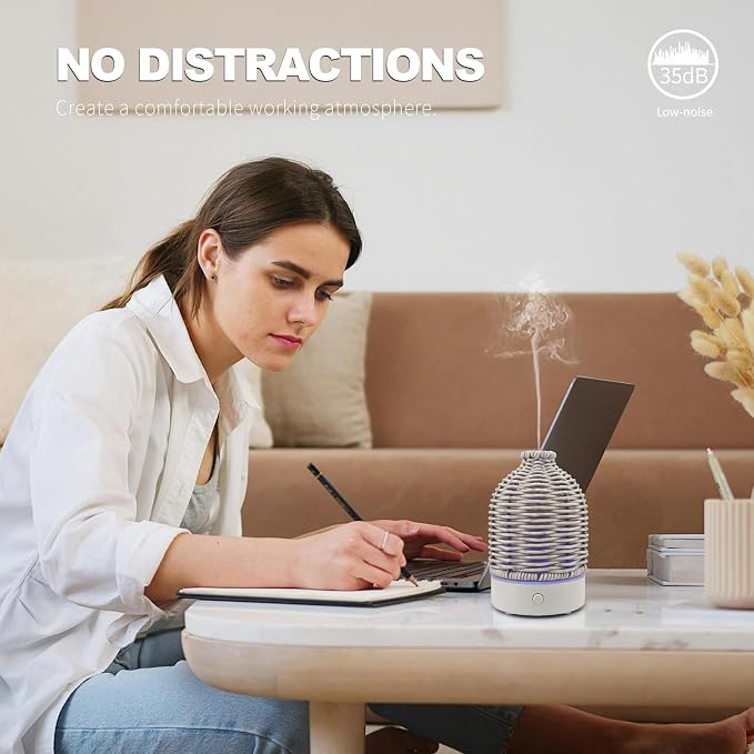 VICTORIA AROMA Essential Oil Diffuser - Multifunction Aromatherapy Diffuser 7 LED Color Changing Light 100ML Rattan Diffuser Easy to Clean Suitable for Home,Office (Grey)