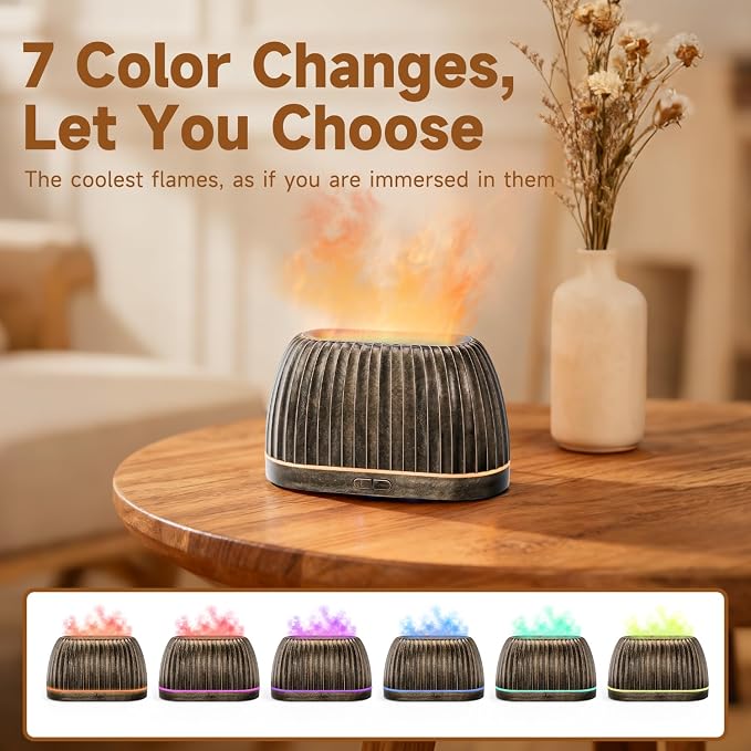 SOULORIGIN Essential Oil Diffuser, Flame Effect Aromatherapy Diffuser with 7-Color LED Lights & Auto Shut-Off, Ultrasonic Diffusers for Home, 120ml Samll Scent Diffuser for Essential Oils - Gold