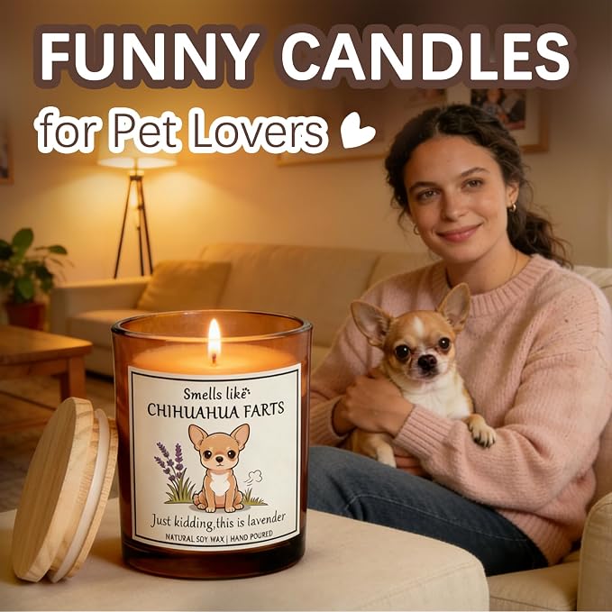 Chihuahua Candle Gifts for Women - Chihuahua Dog Farts Candle Dog Mom Decor Themed Gifts for Women for Pet Lovers Crafted by Natural Soy Wax Lavender Scented Candle ecoration for Birthday