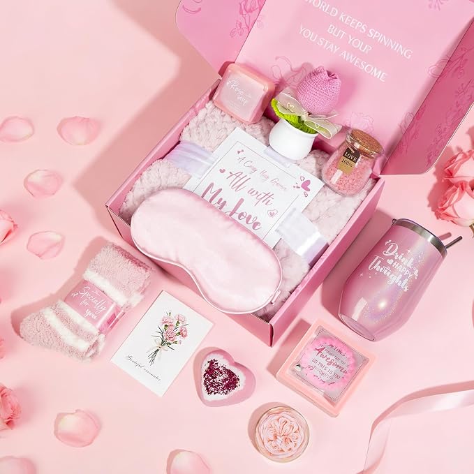 Luxury Mother's Day Gift Set for Women, Rose-Scented Self Care Spa Relaxation Basket Set for Mom, Grandma, Wife, Perfect Gift Set for Women & Thoughtful Mom Gift from Daughter, Son, Family