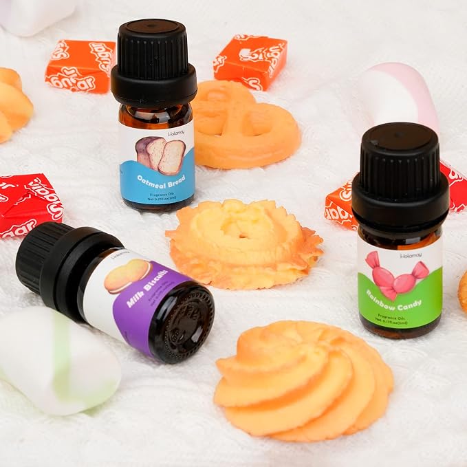 Fragrance Oils, Holamay Dessert Scented Essential Oils for Soap Candle Making, 10x5ml - Creamy Vanilla, Apple Cinnamon, Cookies and More, Aromatherapy Diffuser Oil Scents, Holiday Essential Oil Set