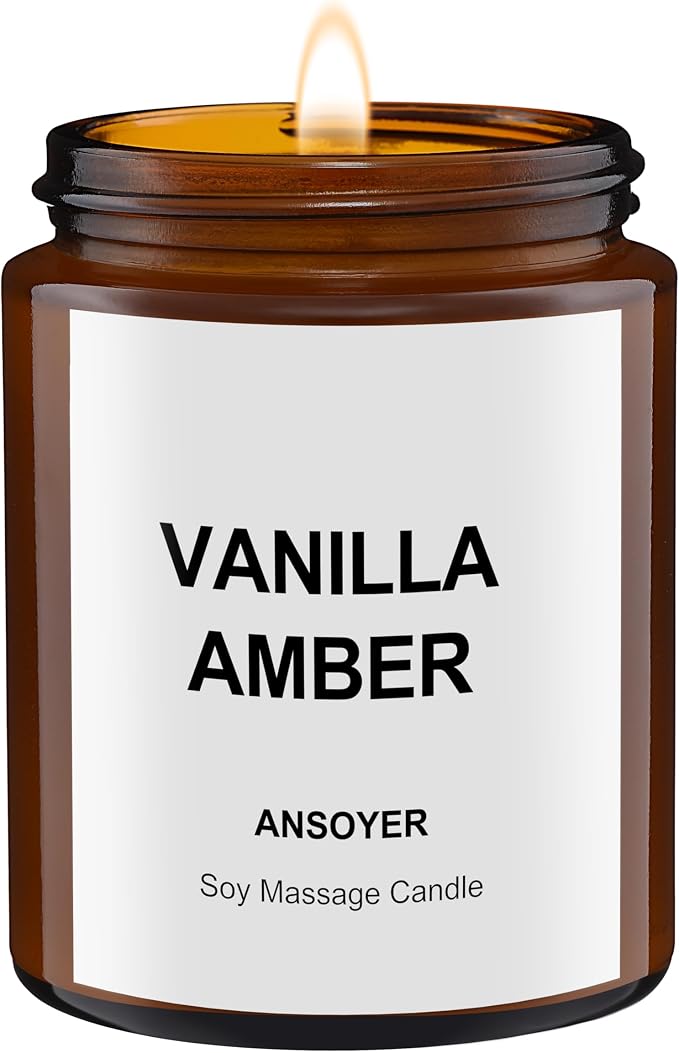 Massage Oil Candle, Scented Candle for Spa Use at Home with Soybean Oil, Ultra Hydrating Body Care, 4.5oz, Vanilla Amber