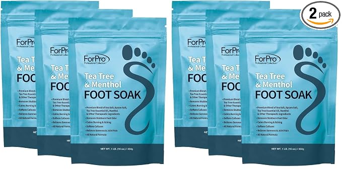 ForPro Tea Tree Oil & Menthol Foot Soak with Sea & Epsom Salt for Toenail Athletes Foot, Stubborn Foot Odor Scent, Softens Calluses & Soothes Sore Tired Feet - 48 Ounces (3 1-lb Packs) (Pack of 2)