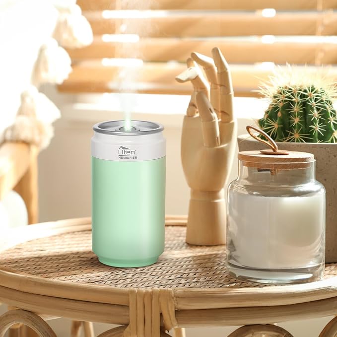 Humidifiers, Humidifier for Bedroom, Can Air Humidifier, Humidifiers for Home and Plants, USB Powered And Battery Powered Portable for Home Office Car Outdoor, 2 Mist Modes, Night Light, Auto-Off
