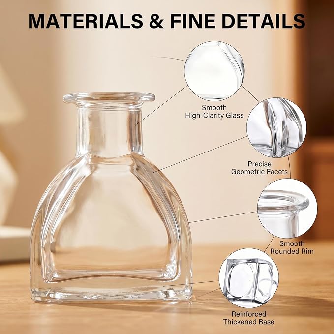 erioctry 150ml/5oz Empty Glass Diffuser Bottles - Clear Glass Refillable Pot for Essential Oils Fragrance DIY Crafts