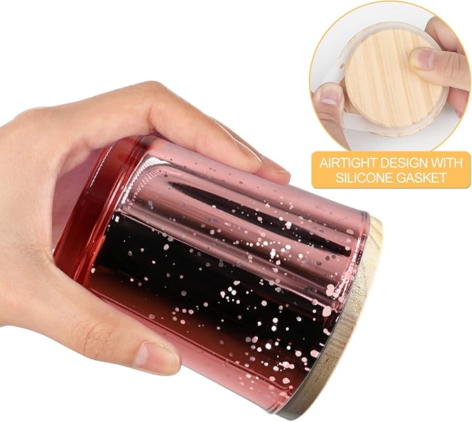 SHOWIN Thick Candle Jars for Making Candles 16 Pcs, 7 OZ Empty Jars with Wood Lids for Candle Making, Sample Container, Rose Pink