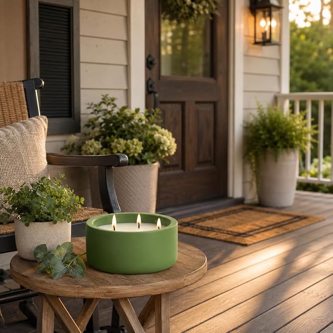 Viyffo 20oz Large Citronella Candles Outdoor, 3 Wick Citronella Candle, Non Toxic Soy Candles, Matte Green Ceramic Jar, Outdoor Candle for Patio, Porch, Backyard, Deck, Garden & Camping, Summer Decor