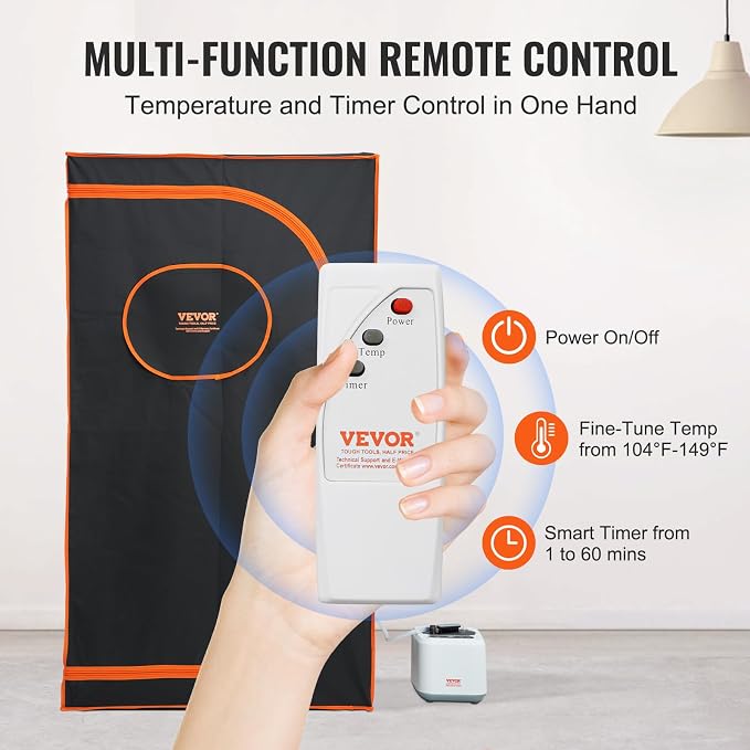 VEVOR Portable Steam Sauna Tent Full Size, 1000W Personal Sauna Kit for Home Spa, Detoxify & Soothing Heated Body Therapy, Time & Temperature Remote Control with Floor Mat