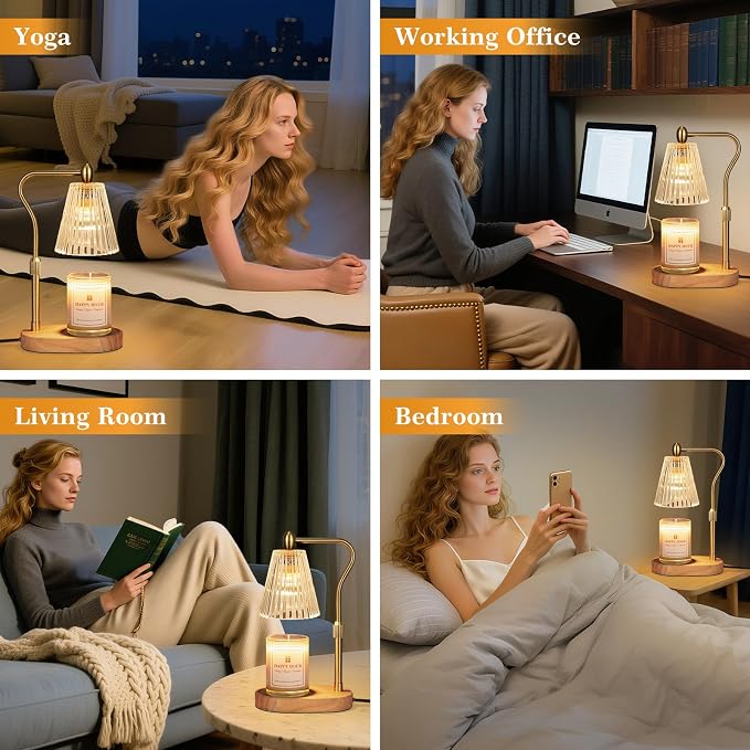 Imenlox Candle Warmer Lamp, Remote Control, with Timer and Dimmer, Adjustable Height, Christmas Birthday Gifts for Women Mom, House Warming Gifts New Home Decor, Wax Warmer for Jar Candles (Amber RC)