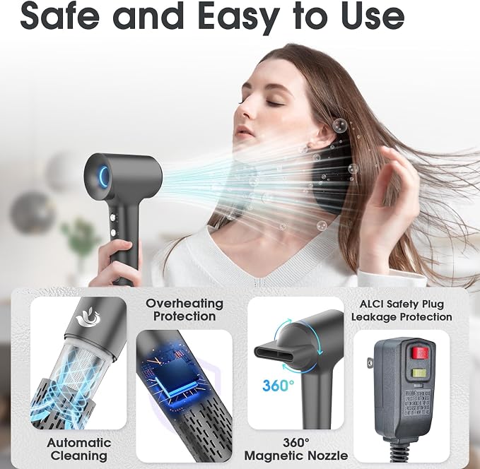 KARFUN Hair Dryer, Blow Dryer, Plasma Hairdryer, Ionic Hair Dryer for Women, Blow Dryers for Women, Professional High Speed Hair Dryers (Dark Gray)