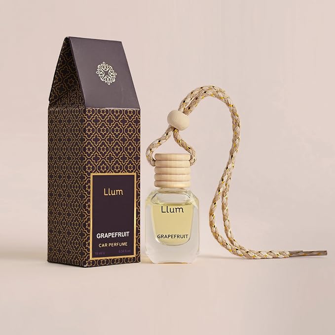 Llum Grapefruit Hanging Car Air Freshener – Luxury Automotive Perfume Diffuser 10ml (0.34 fl oz), Long-Lasting Fragrance, Alcohol-Free Non-Toxic Car Scent, Glass Bottle With Wood Cap