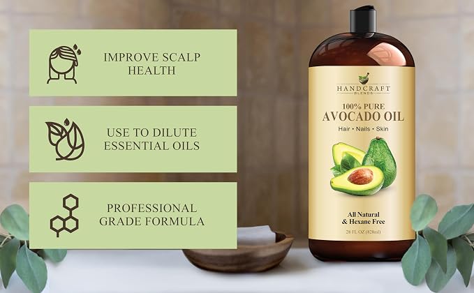 Handcraft Blends Avocado Oil - Cold-Pressed 28 Fl Oz - 100% Pure and Natural - Premium Grade Carrier Oil for Skin and Hair - Hair and Body - Massage - Hexane-Free