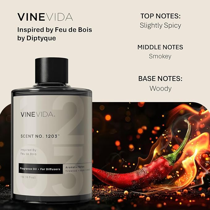 VINEVIDA [16 Fl Oz] Scent NO. 1203 Fragrance Oil for Cold Air Diffusers, Aromatic Notes of Smokey Woody Musk, Essential Oils for Diffuser Oil Refill & Air Freshener Room Spray