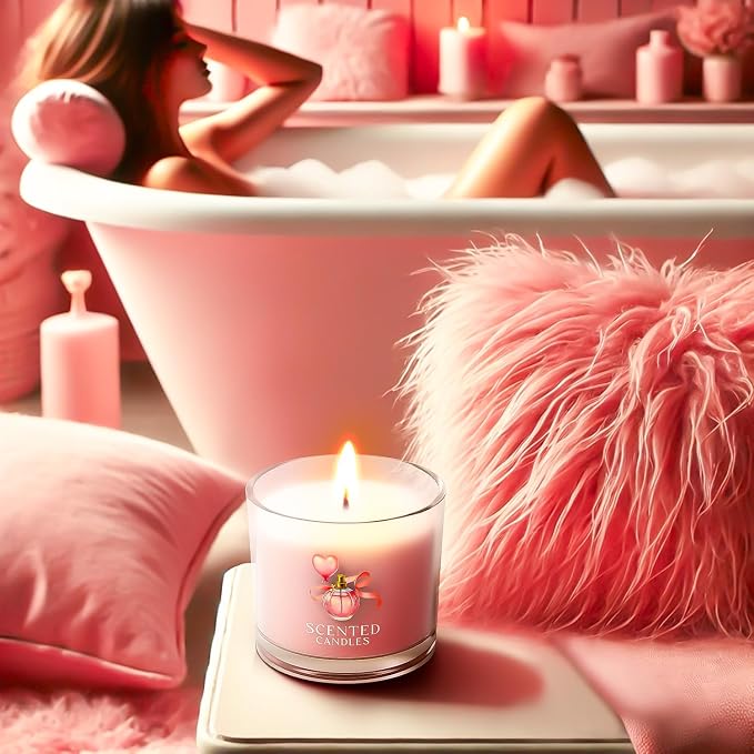 CHILLFLAME Pink Candles, Scented Candle Gift Set for Stress Relief, 6 Votive Candles for Women and Men, Birthday Candle Gifts for Women, Candles Gifts for Women (Pink, 14 oz)