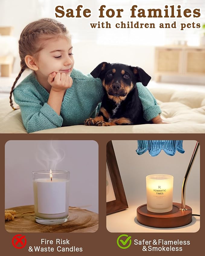 Funistree Flower Candle Warmer Lamp with Timer, Dimmable Candle Lamp Warmer, Christmas Birthday Gifts for Women Mom Her, Housewarming Home Decor, Lotus Wax Warmer for Yankee - Blue Lily 10 Inch