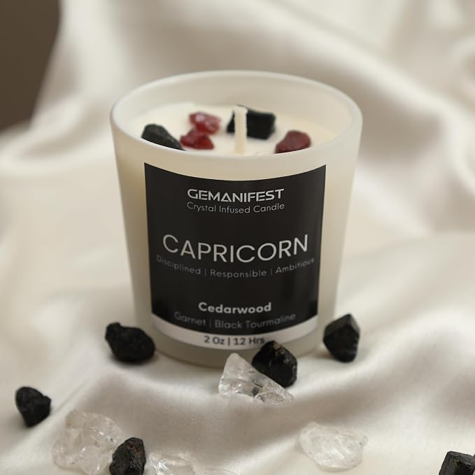 Capricorn Zodiac Candle Astrology Gifts for Women and Men with Capricorn Bracelet Cedarwood Candle with Healing Crystals Birthday Birthstone Manifestation Gifts