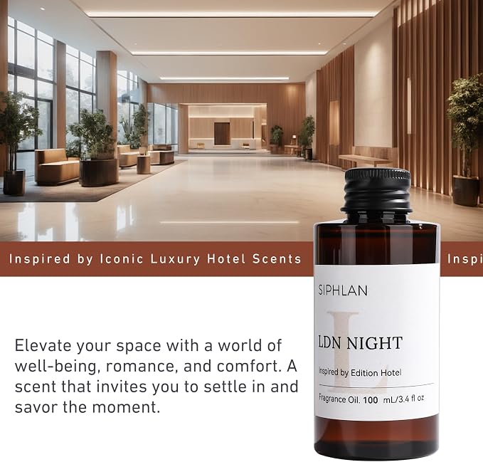 LDN Night Hotel Collection Diffuser Oil – 100mL Luxury Aromatherapy Essential Oil for Diffusers & Waterless Diffusers – Premium Fragrance for Home & Office