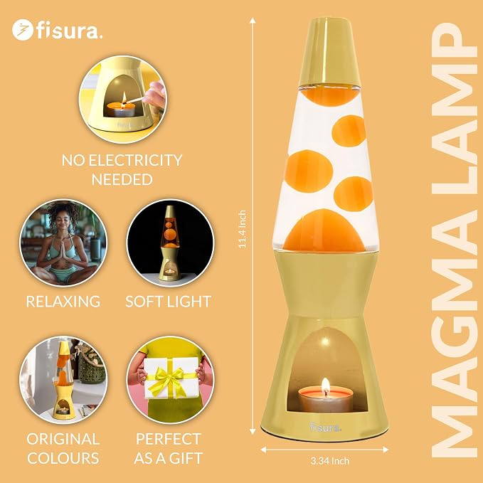 Fisura - Magma lamp with Candle for Adults Without Electricity. Candle lamp, Friendly with the Nature Lamps. Original Gift. 11.4 in x 3.3 in (Candles not Included) (Yellow)