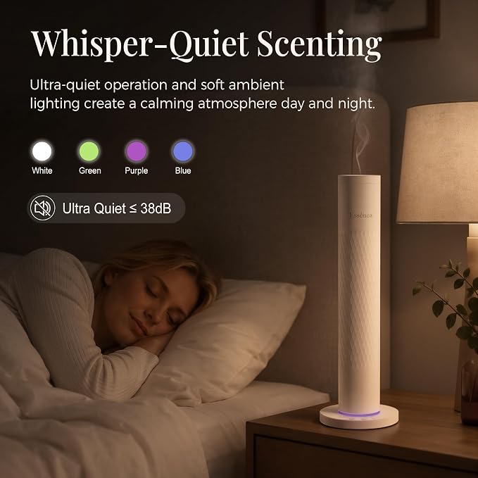 Waterless Scent Diffuser with 5 Essential Oils Starter Kit, Cold Air Diffuser Up to 1000 Sq.ft for Large Room, Home Office, Hotels,Spas, Cordless Scent Machine with App Control, Mood Light