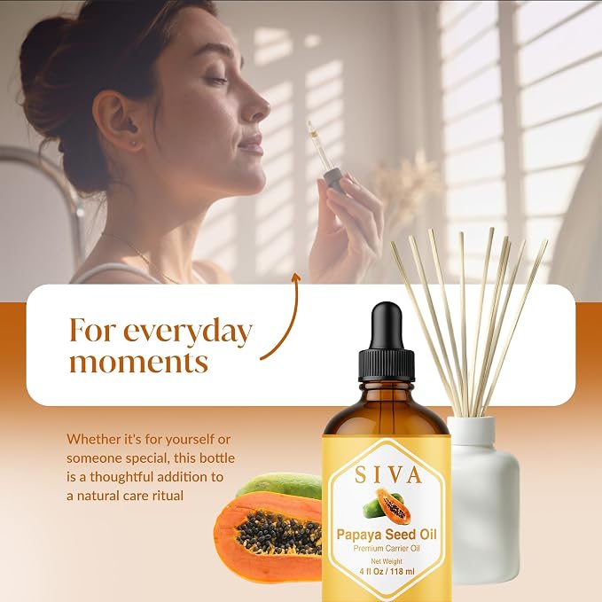 SIVA Papaya Seed Oil 4oz (118ml) Premium Cold-Pressed 100% Natural Carrier Oil With Dropper For Face, Skin Care, Body Massage, Hair Care, Hair Oiling & Scalp Massage