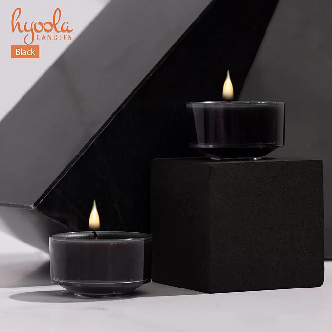 HYOOLA Scented Tealight Candles - Clear Cup - Black Tealight Candles Scented - 6 Hour Burn Time - 15 Pack - European Made
