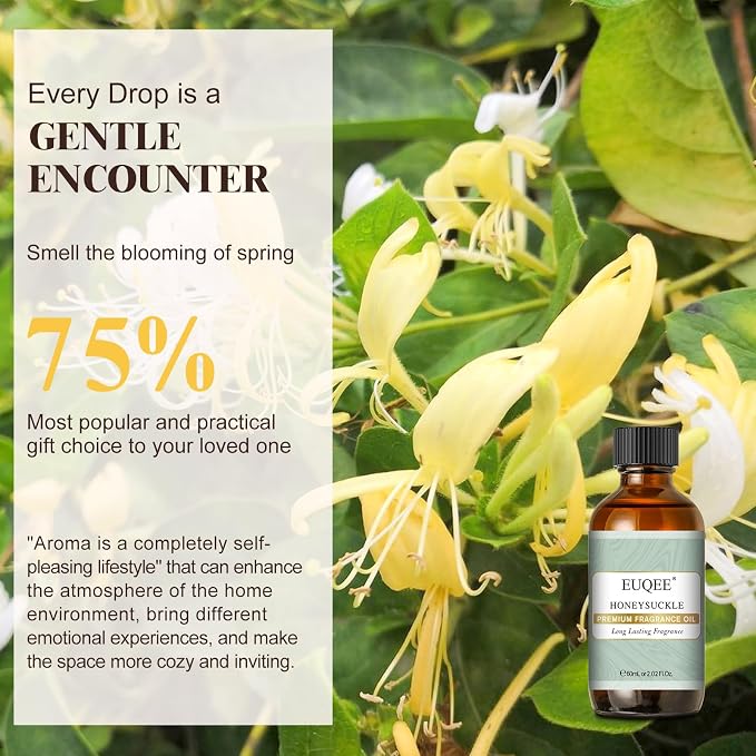 EUQEE Honeysuckle Fragrance Oil 60 ml Premium Fragrance Essential Oil with Glass Dropper for Candle Making, DIY Bath Bombs, Aromatherapy (2.02 Fl oz)