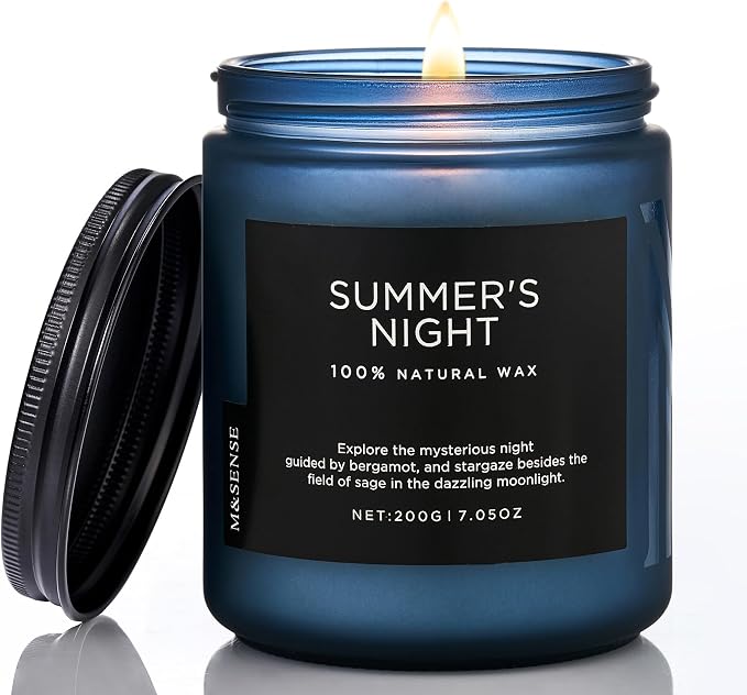 M&SENSE Summer's Night Scented Candles for Home, 7.05oz Natural Soy Wax, 50 Hours Slow Burning, Organic Non Toxic Clean Burn, Aromatherapy Candle for Spa Meditation, Romantic Smelling for Men Women
