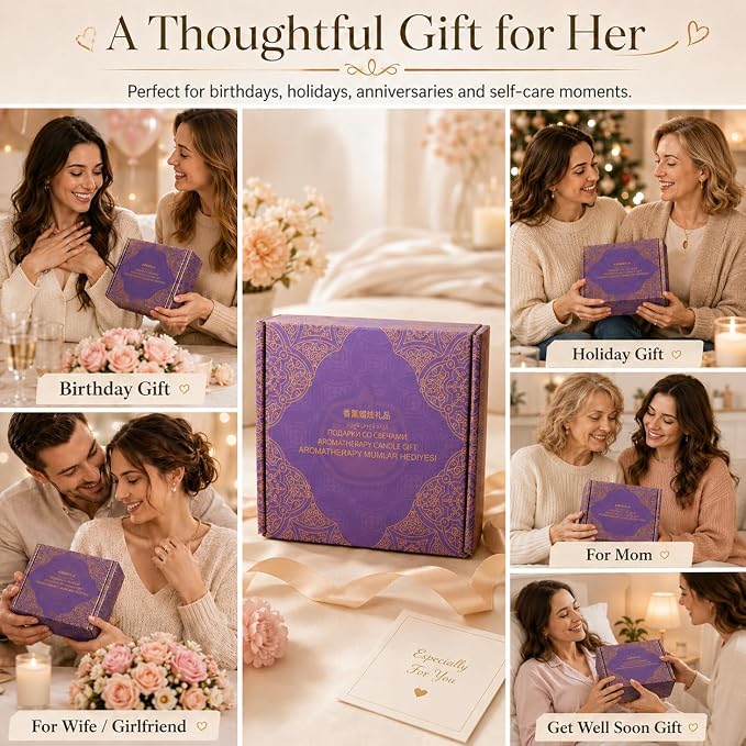 Scented Candles Gift Set for Women, Soy Aromatherapy Candles, 4 Pack | Lavender, lemon, vanilla and white peach soy candles for home decor, bath, yoga, travel, Mother's Day and gifts for women.