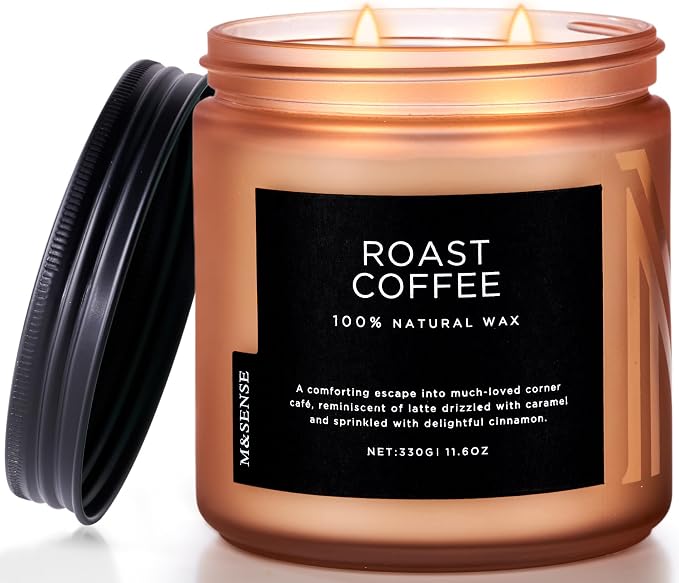 M&SENSE Coffee Home Scented Candles, 11.6oz Natural Soy Wax, 70-Hour Long Lasting, Organic Candles Non Toxic, Warm Scent for Coffee Lovers, Aromatherapy Home Fragrance for Bathroom Office