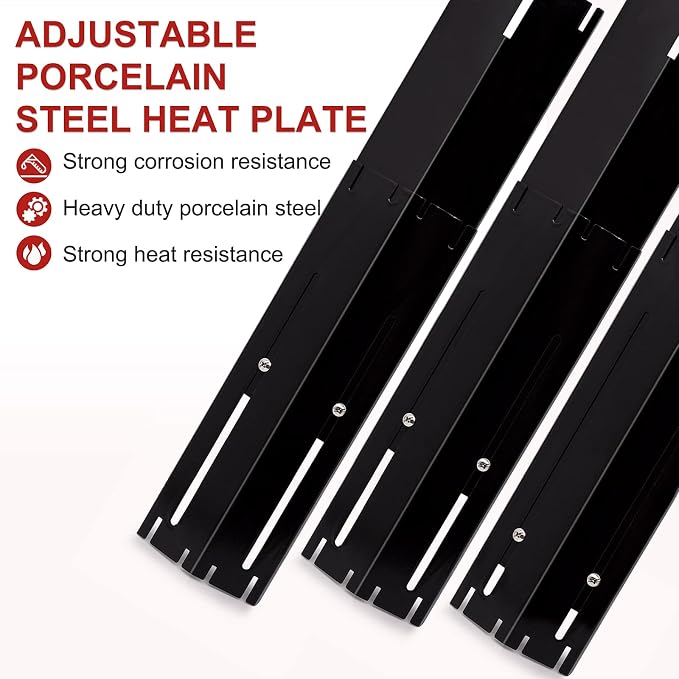 Universal Adjustable Grill Heat Plates/Heat Tents/Burner Covers/Heat Deflectors/BBQ Grill Heat Shields/Grill Cover Plates/Grill Diffuser for Gas Grill, Porcelain Steel Grill Replacement Parts (5-Pack)