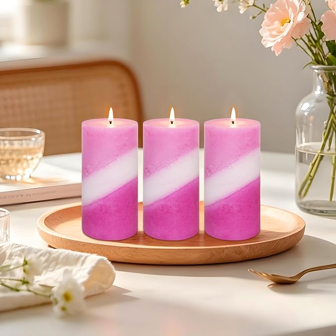 Crystal Club Rose Scented Pillar Candles 3x6 Inch, 70+ Hours Long Burning Pink Pillar Candle, Smokeless 100% Cotton Wick Handmade Scented Pillar Candles for Home Decor Wedding Aromatherapy