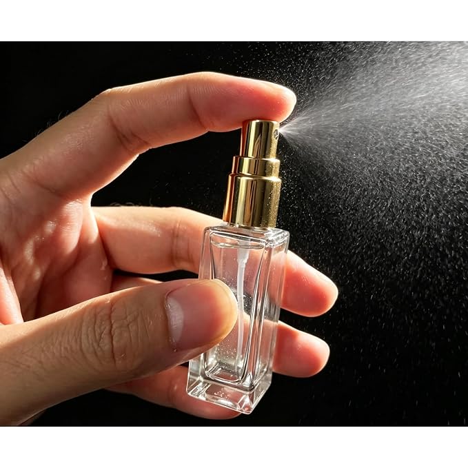 5PCS 5ml Glass Travel Refillable Perfume Bottle,Small Empty Cologne Atomizer with Dispenser Tools, Mini Pocket Spray Bottles For Toiletries and Smple Containe (Golden Cap 5p)