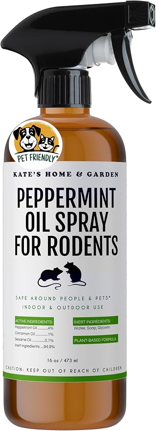 Kate Naturals Peppermint Oil Spray for Rodents, Mouse, Bat, Rat, Car Engines, Mice (16oz, Non-Toxic Rodent Repellent, Pet Safe)