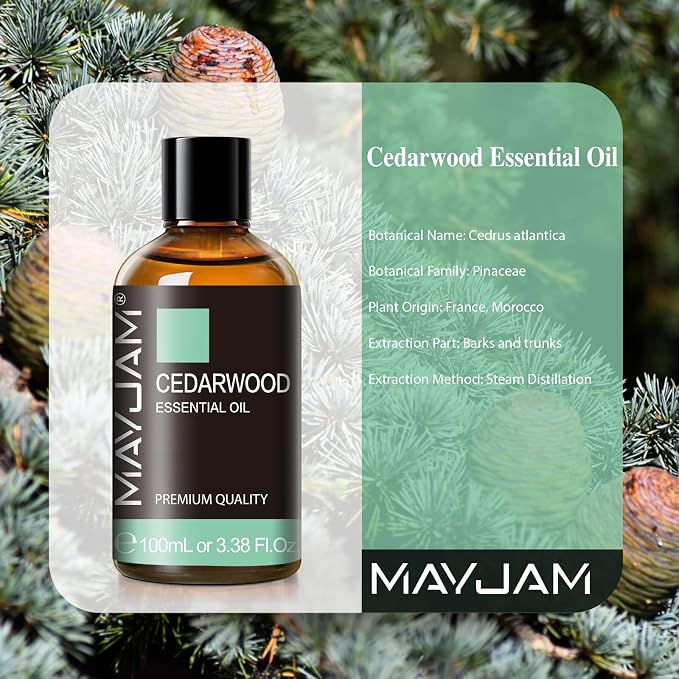 Cedarwood Essential Oil 100ML/3.38FL.OZ, MAYJAM Premium Grade Cedarwood Oil Essential Oils with Glass Dropper, Great for Aromatherapy Diffuser and DIY Soap Making