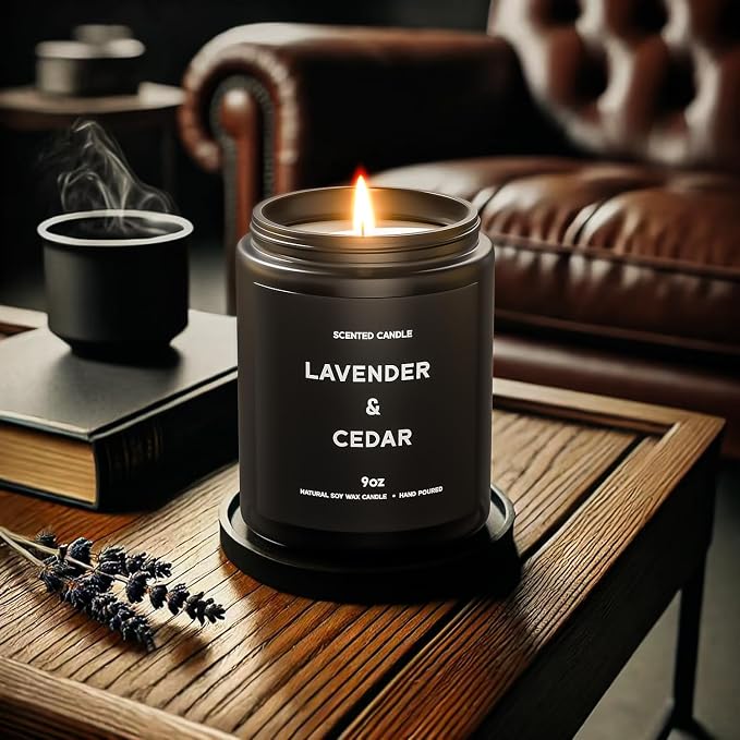 VEGISHINE Scented Candles, 9oz×4 Scented Candles for Men, Soy Candle Gifts for Men, Personalized Blessing Minimalist Men's Candle