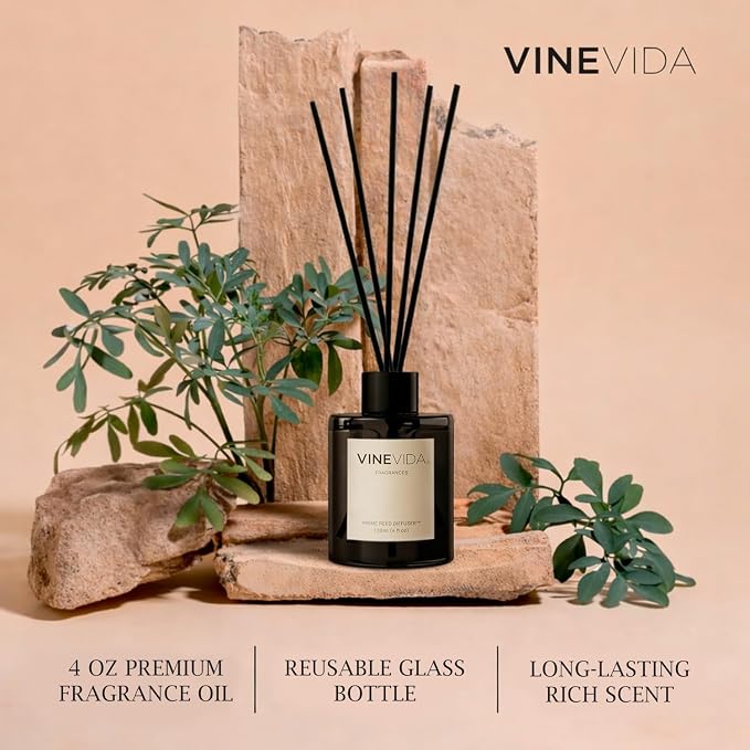 VINEVIDA | Jasmine | Reed Diffuser for Home & Bathroom | Long-Lasting Scent Sticks Set | Oil Stick Diffuser | Bathroom Scent