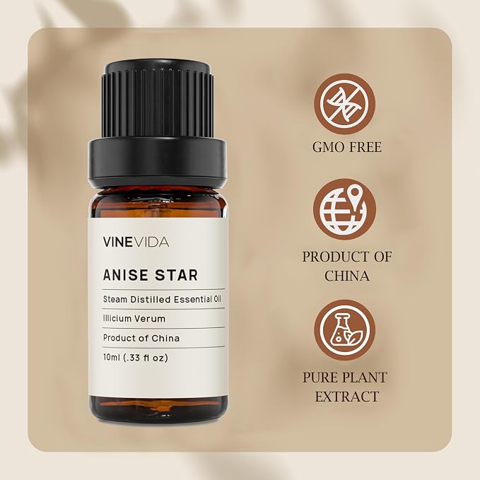 VINEVIDA Anise Star Essential Oil - Undiluted 10 mL for Candlemaking, Soap Making - DIY Candle Scents Safe for Skin