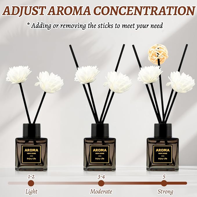 Black Glass Bottle Scent Diffuser, 1.7 oz Reed Diffuser with Sticks, Home Fragrance for Bookshelf, Bedroom Vanity, Office Desk & Bathroom Decor, Air Freshener for Aesthetic Room Decor (Ocean)