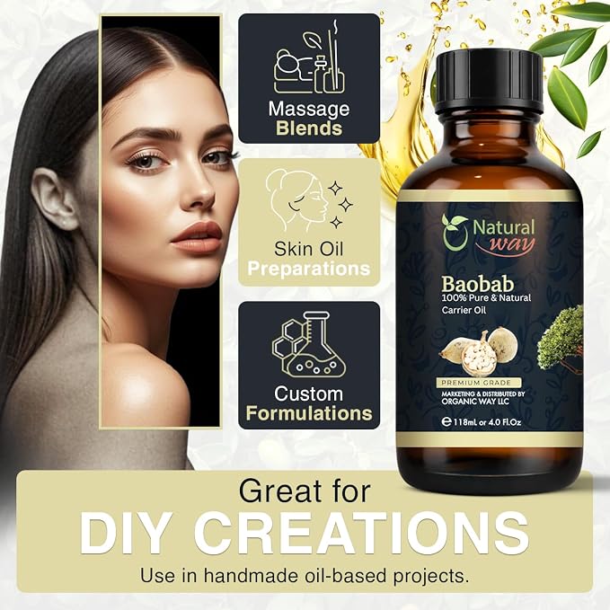 Baobab Carrier Oil for Diffusers, Dry Skin, Hair | Natural Aroma Oil for Home Fragrance, DIY Beauty Blends & DIY Candle Making, Long Lasting Scent for Office, Bedroom Scent 4 Fl Oz (120 mL)