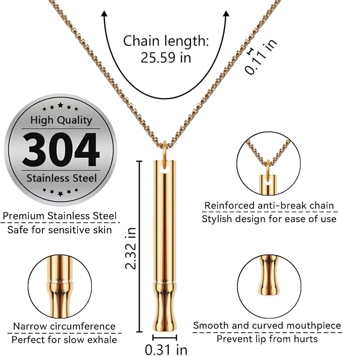 LAMKHOO Breathing Necklace to Quit Smoking and Vaping - Refillable Essential Oil Diffuser, Fidget Necklace for Anxiety Relief, Smokeless Inhaler with 4 Cotton Pods