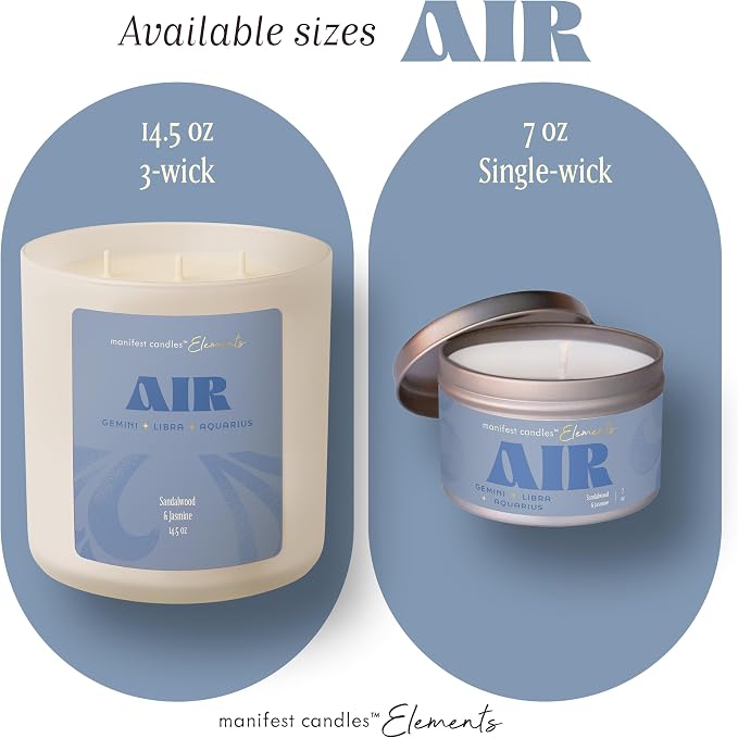 Large 14.5oz 3 Wick Zodiac Air Aquarius Gemini Libra Zodiac Gifts for Women - 60 Hour Burn - Astrology Gifts for Women, Healing Manifestation Spiritual Candles, Intention Meditation Candle